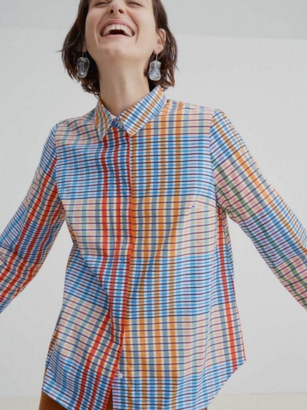 Button-Down Plaid Cotton Shirt in Multi-Color